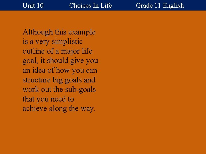 Unit 10 Choices In Life Grade 11 English Although this example is a very