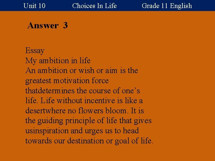 Unit 10 Choices In Life Grade 11 English Answer 3 Essay My ambition in