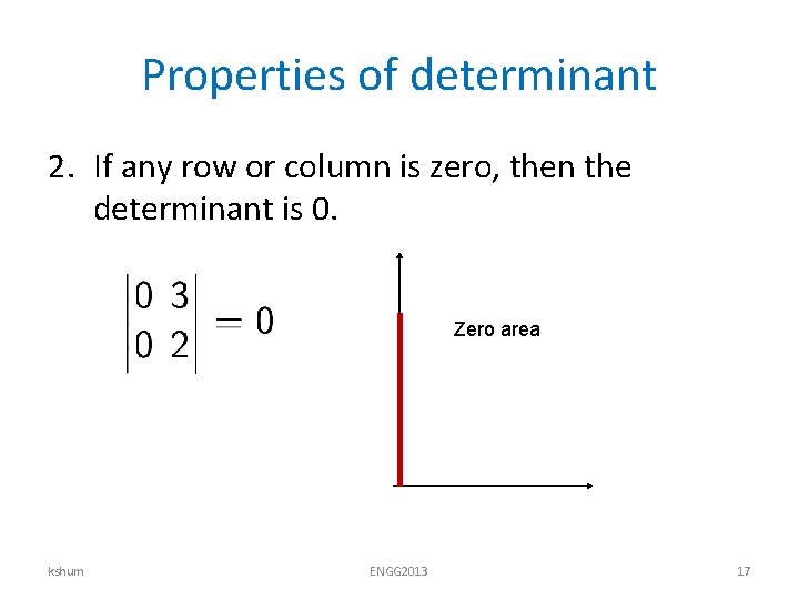 Properties of determinant 2. If any row or column is zero, then the determinant