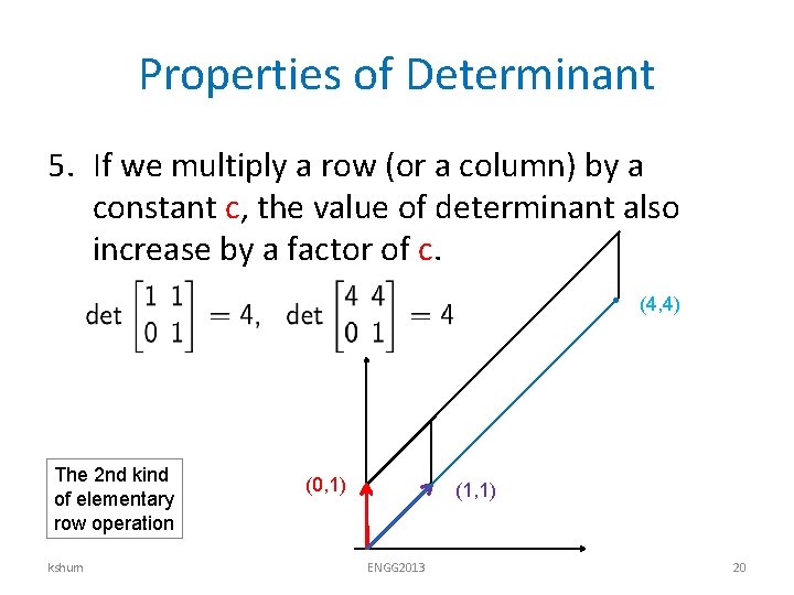 Properties of Determinant 5. If we multiply a row (or a column) by a
