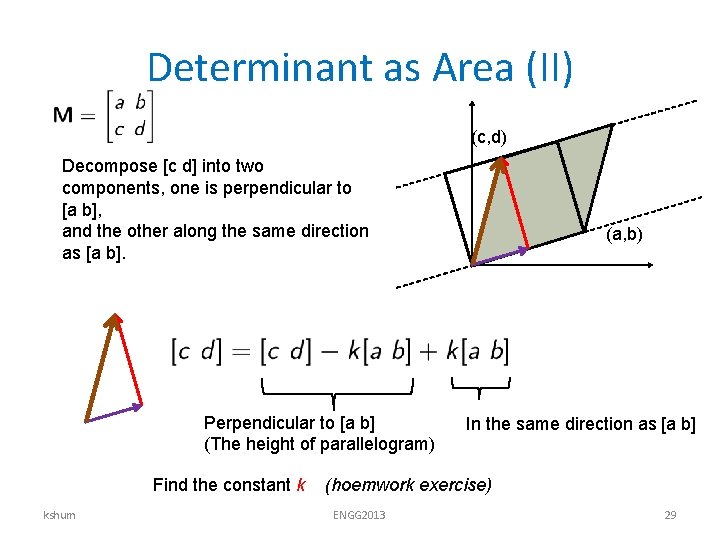 Determinant as Area (II) (c, d) Decompose [c d] into two components, one is