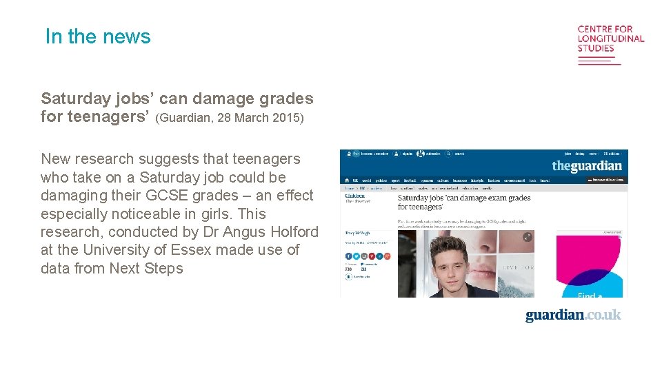 In the news Saturday jobs’ can damage grades for teenagers’ (Guardian, 28 March 2015)