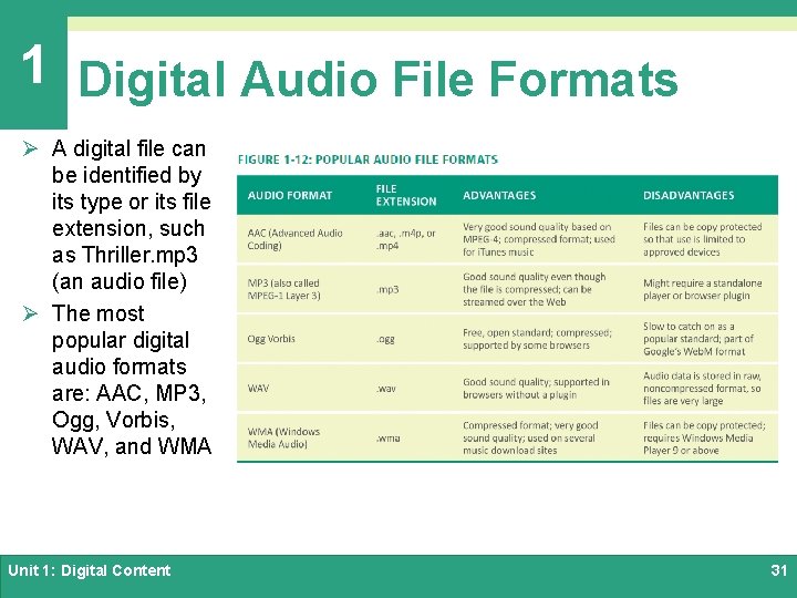 1 Digital Audio File Formats Ø A digital file can be identified by its