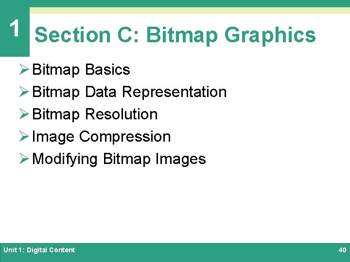 1 Section C: Bitmap Graphics Ø Bitmap Basics Ø Bitmap Data Representation Ø Bitmap