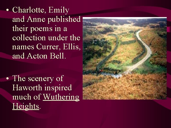  • Charlotte, Emily and Anne published their poems in a collection under the