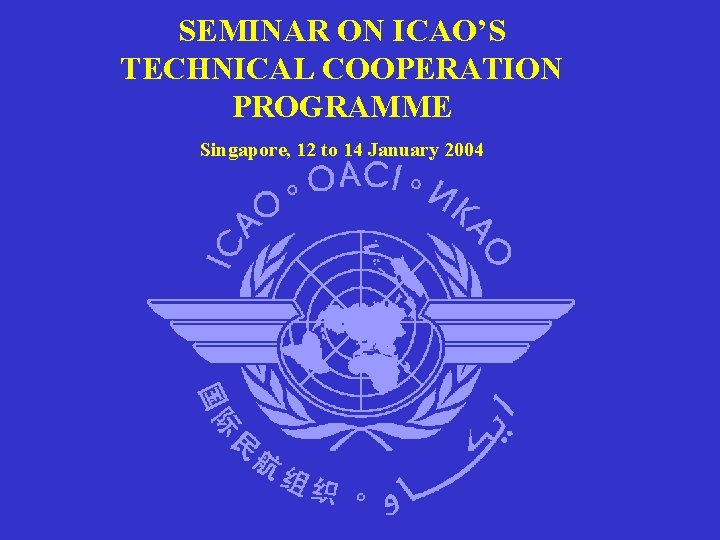 SEMINAR ON ICAO’S TECHNICAL COOPERATION PROGRAMME Singapore, 12 to 14 January 2004 