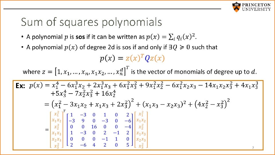 Sum of squares polynomials • Ex: 7 