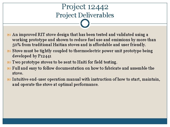 Project 12442 Project Deliverables An improved RIT stove design that has been tested and