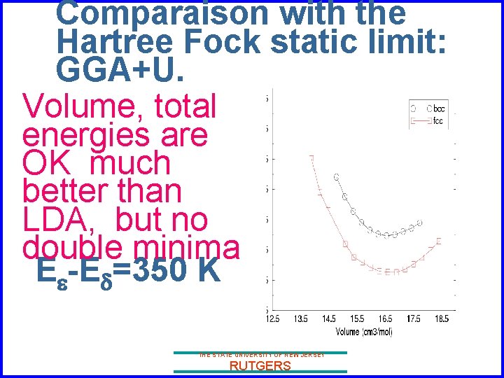 Comparaison with the Hartree Fock static limit: GGA+U. Volume, total energies are OK much