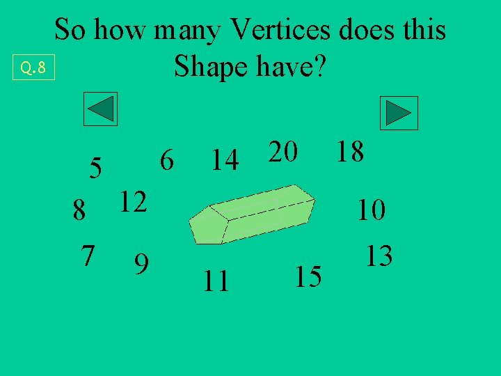 So how many Vertices does this Q. 8 Shape have? 5 8 12 7