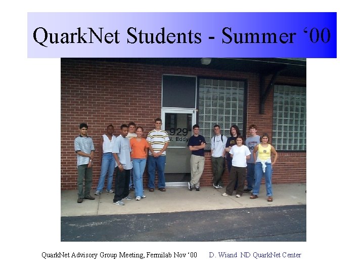 Quark. Net Students - Summer ‘ 00 Quark. Net Advisory Group Meeting, Fermilab Nov