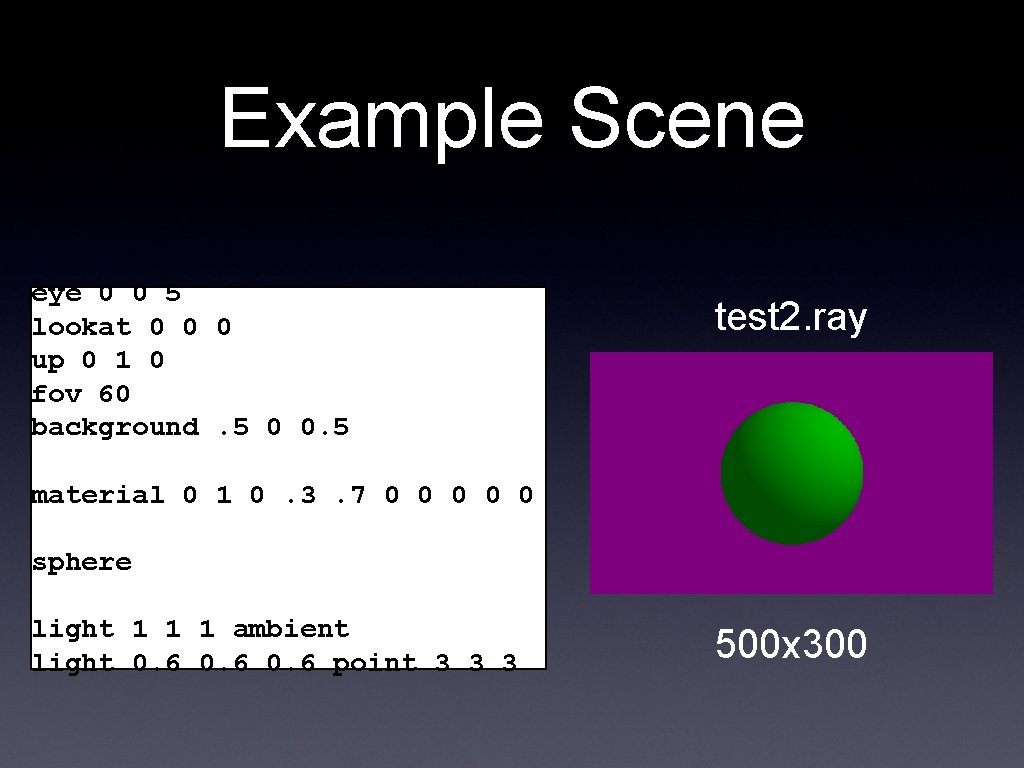 Example Scene eye 0 0 5 lookat 0 0 0 up 0 1 0 Example Scene eye 0 0 5 lookat 0 0 0 up 0 1 0