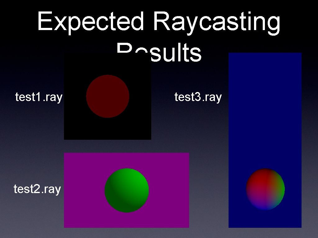 Expected Raycasting Results test 1. ray test 2. ray test 3. ray Expected Raycasting Results test 1. ray test 2. ray test 3. ray