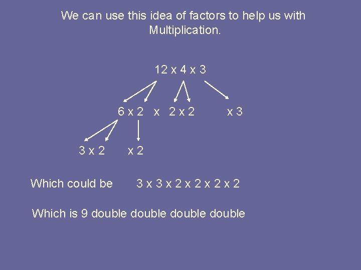 We can use this idea of factors to help us with Multiplication. 12 x