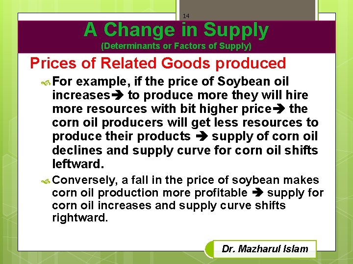 14 A Change in Supply (Determinants or Factors of Supply) Prices of Related Goods