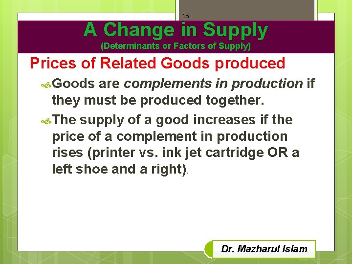 15 A Change in Supply (Determinants or Factors of Supply) Prices of Related Goods