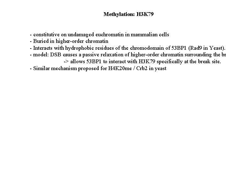 Methylation: H 3 K 79 - constitutive on undamaged euchromatin in mammalian cells -