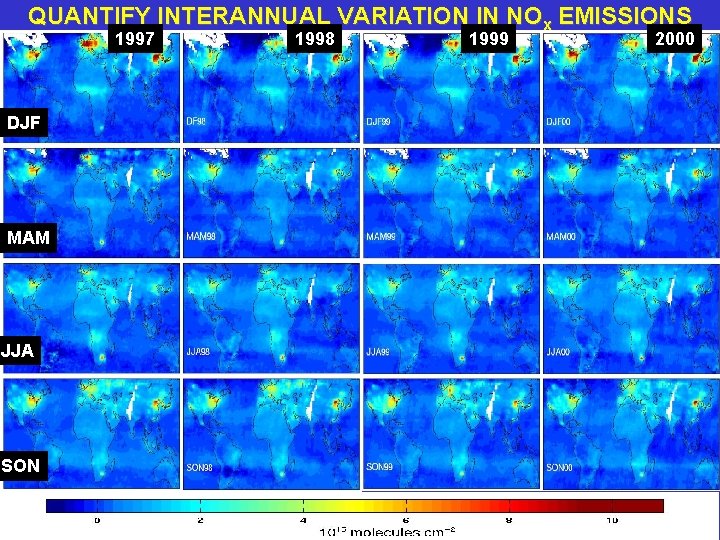 QUANTIFY INTERANNUAL VARIATION IN NOx EMISSIONS 1997 DJF MAM JJA SON 1998 1999 2000