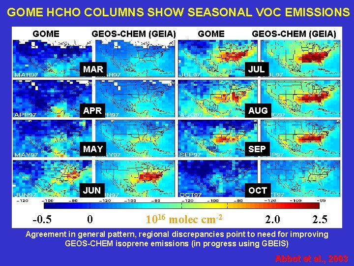 GOME HCHO COLUMNS SHOW SEASONAL VOC EMISSIONS GOME -0. 5 GEOS-CHEM (GEIA) GOME GEOS-CHEM