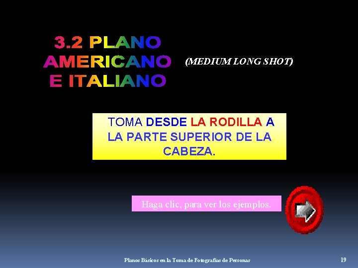 (MEDIUM LONG SHOT) TOMA DESDE LA RODILLA A LA PARTE SUPERIOR DE LA CABEZA.