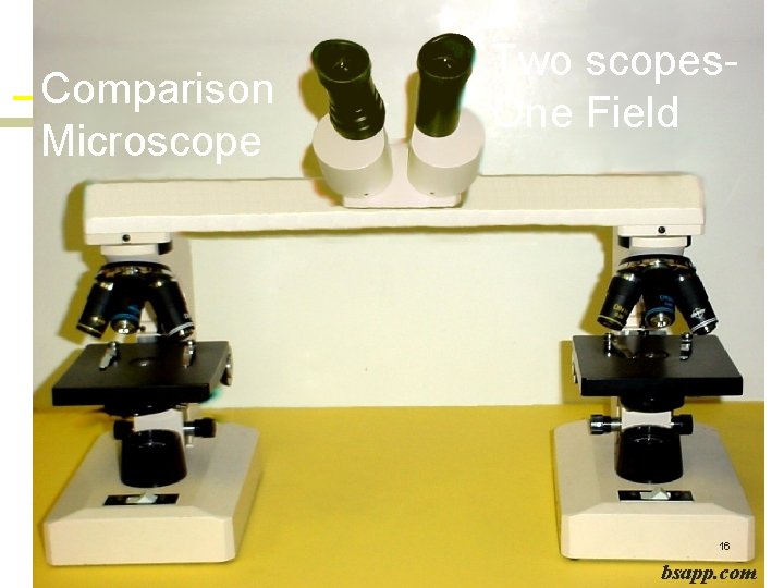 Comparison Microscope CRIMINALISTICS An Introduction to Forensic Science, 9/E By Richard Saferstein Two scopes.