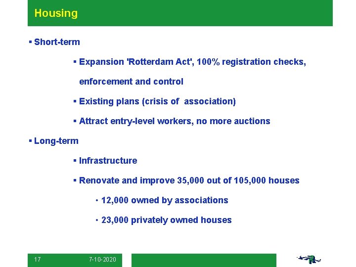 Housing § Short-term § Expansion 'Rotterdam Act', 100% registration checks, enforcement and control §