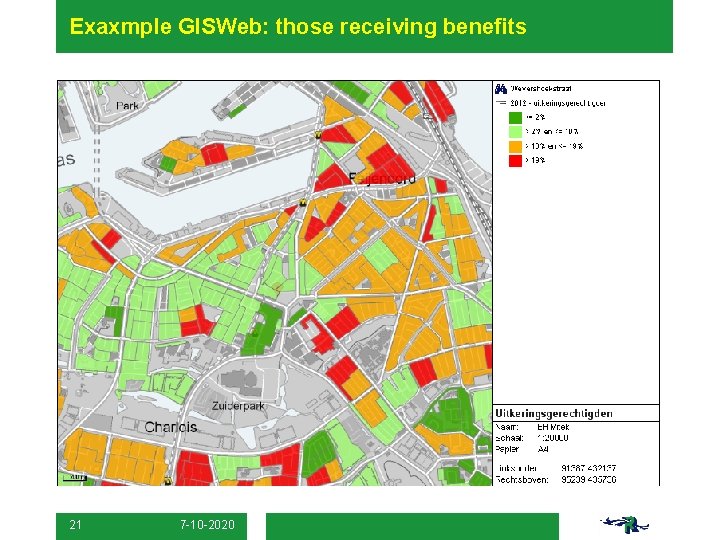 Exaxmple GISWeb: those receiving benefits 21 7 -10 -2020 