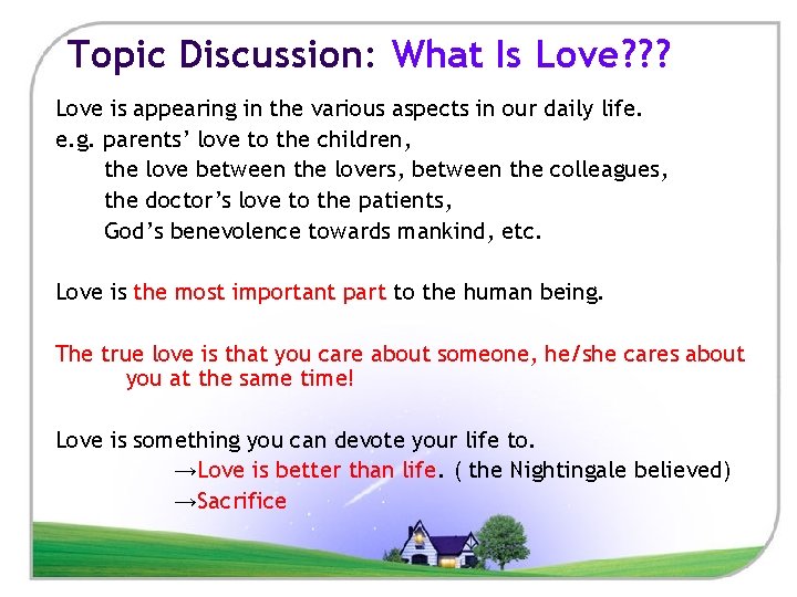 Topic Discussion: What Is Love? ? ? Love is appearing in the various aspects