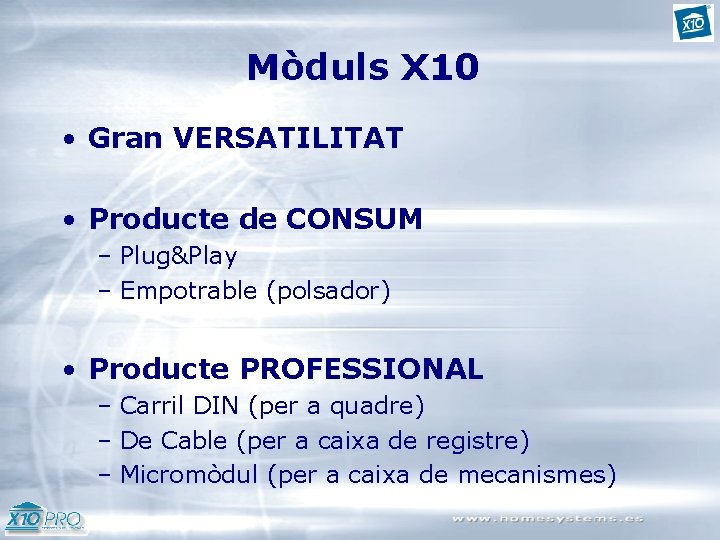 Mòduls X 10 • Gran VERSATILITAT • Producte de CONSUM – Plug&Play – Empotrable