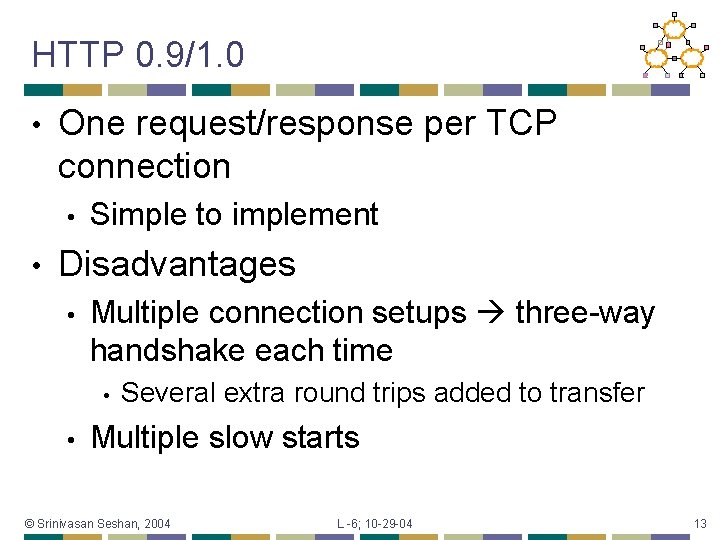 HTTP 0. 9/1. 0 • One request/response per TCP connection • • Simple to