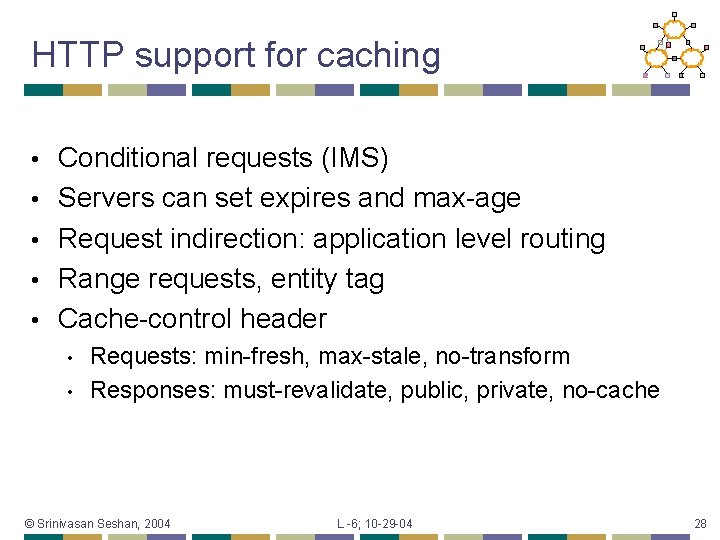 HTTP support for caching • • • Conditional requests (IMS) Servers can set expires