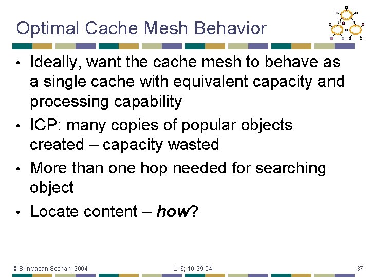 Optimal Cache Mesh Behavior Ideally, want the cache mesh to behave as a single