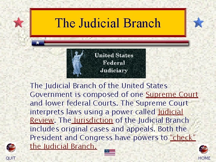The Judicial Branch of the United States Government is composed of one Supreme Court