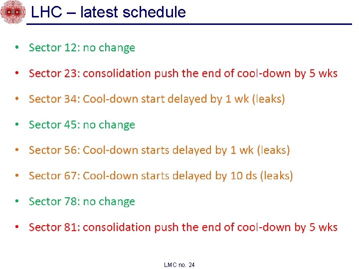 LHC – latest schedule LMC no. 24 