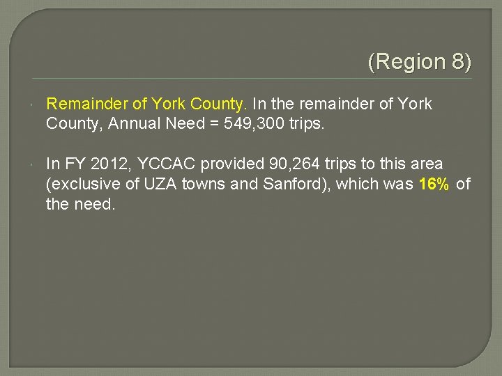 (Region 8) Remainder of York County. In the remainder of York County, Annual Need
