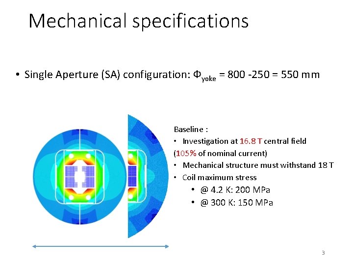 Mechanical specifications • Single Aperture (SA) configuration: Фyoke = 800 -250 = 550 mm