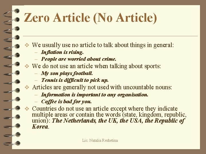 Zero Article (No Article) v We usually use no article to talk about things
