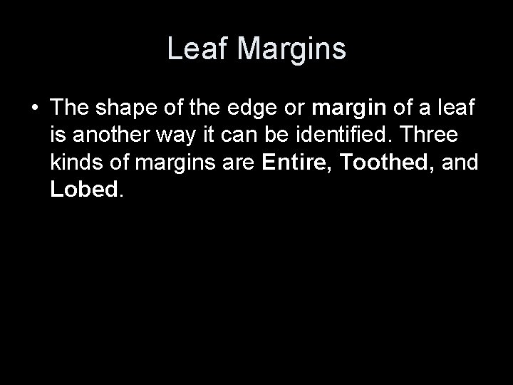 Leaf Margins • The shape of the edge or margin of a leaf is Leaf Margins • The shape of the edge or margin of a leaf is