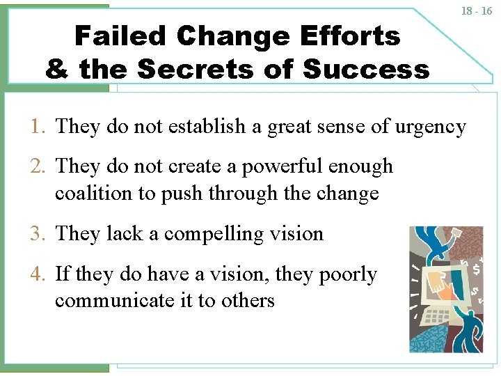 Failed Change Efforts & the Secrets of Success 18 - 16 1. They do