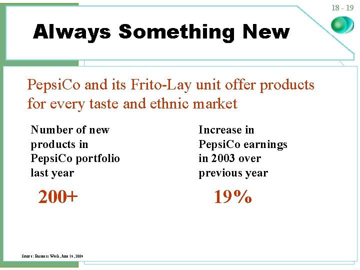18 - 19 Always Something New Pepsi. Co and its Frito-Lay unit offer products