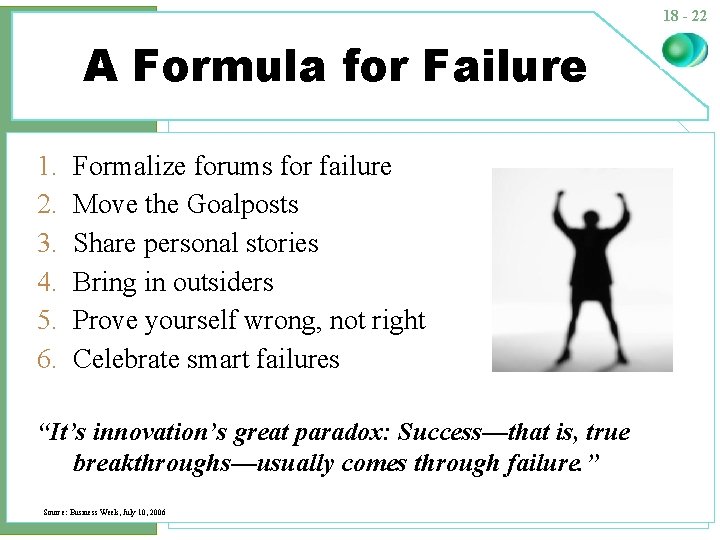 18 - 22 A Formula for Failure 1. 2. 3. 4. 5. 6. Formalize