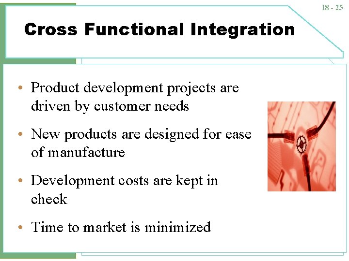 18 - 25 Cross Functional Integration • Product development projects are driven by customer