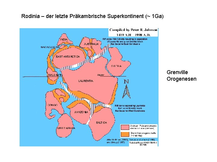 Rodinia – der letzte Präkambrische Superkontinent (~ 1 Ga) Grenville Orogenesen 