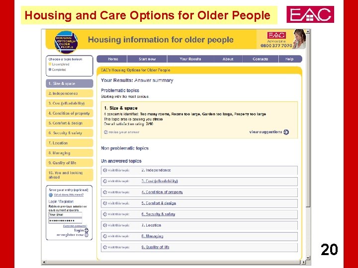 Housing and Care Options for Older People 20 