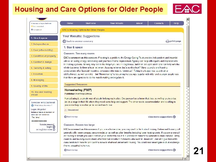 Housing and Care Options for Older People 21 