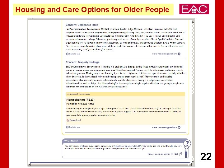 Housing and Care Options for Older People 22 