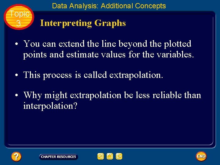 Topic 3 Data Analysis: Additional Concepts Interpreting Graphs • You can extend the line