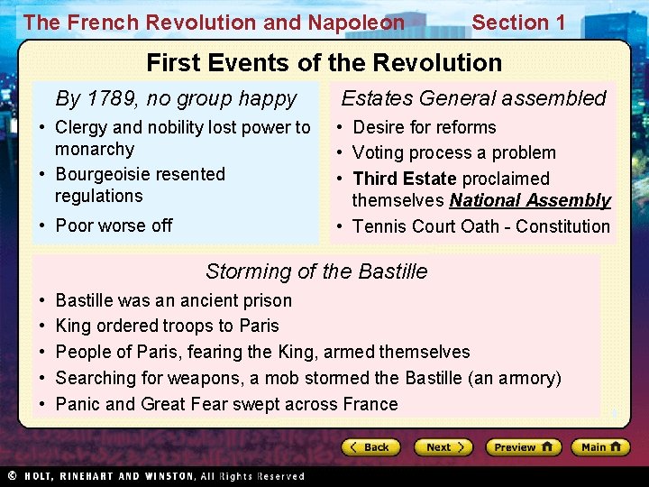 The French Revolution and Napoleon Section 1 First Events of the Revolution By 1789,