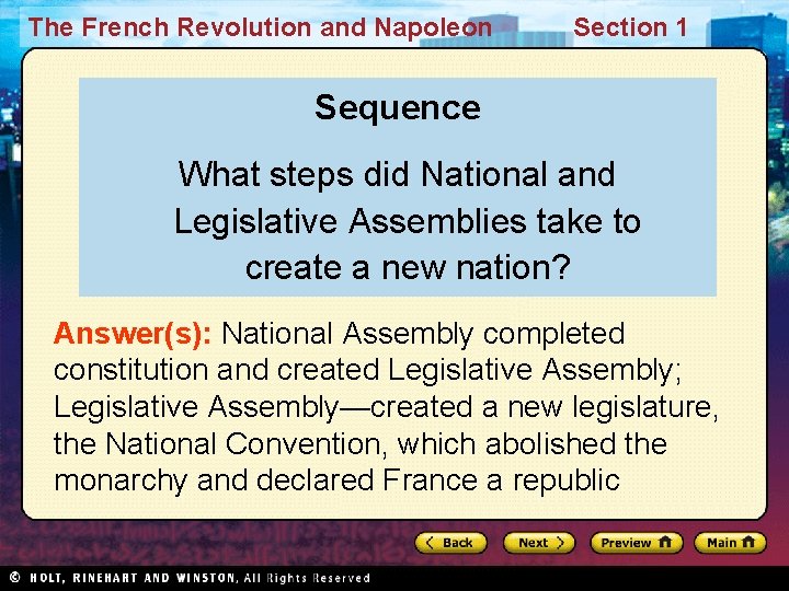 The French Revolution and Napoleon Section 1 Sequence What steps did National and Legislative