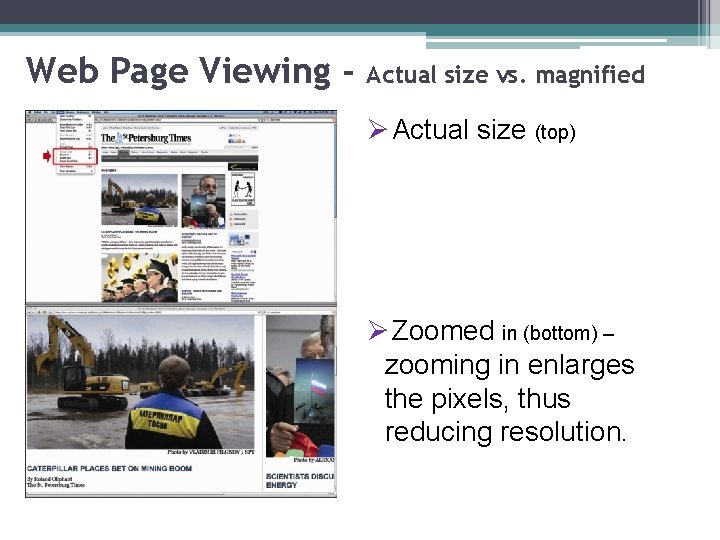 Web Page Viewing - Actual size vs. magnified Ø Actual size (top) Ø Zoomed